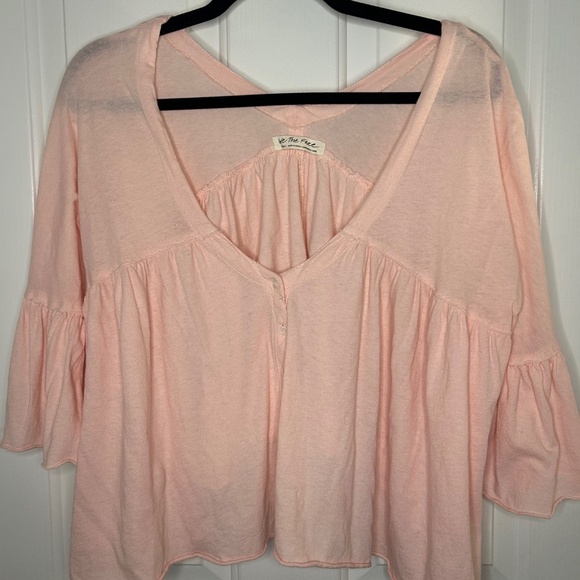 Free People Sweet Little Tee Pink Flounce Sleeve Top Size Small - Picture 5 of 8